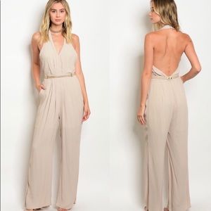 Backless linen jumpsuit with belt